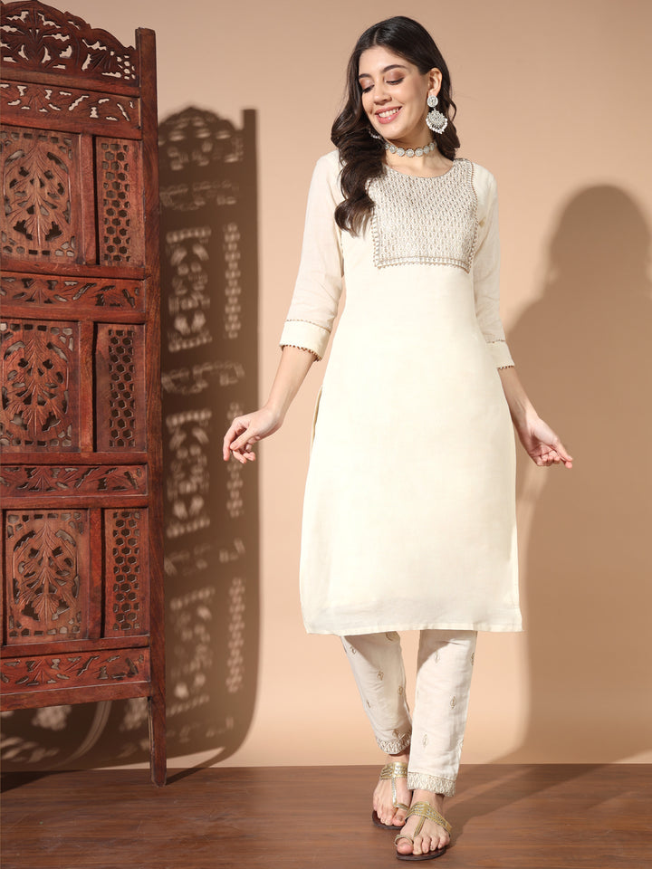 Yoke Design Sequined Cotton Kurta