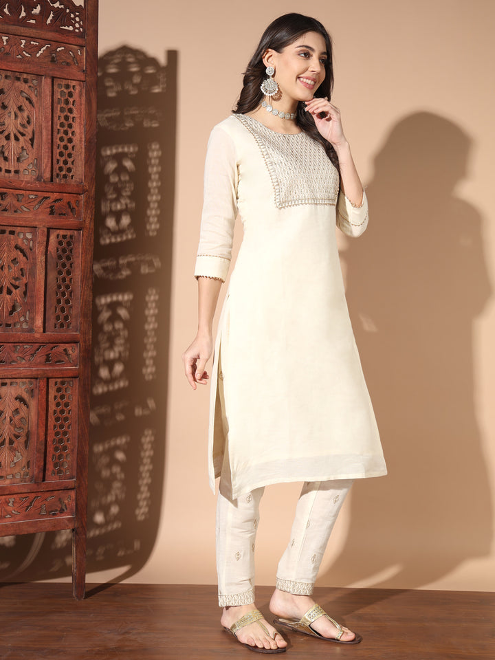 Yoke Design Sequined Cotton Kurta