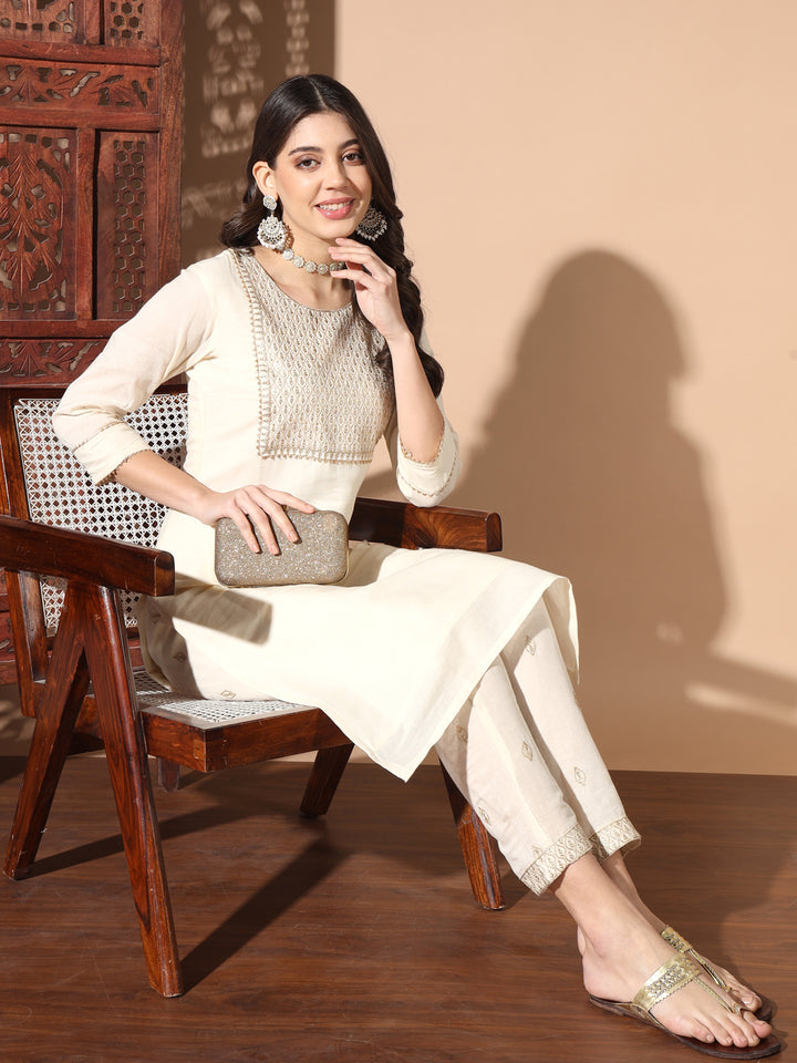 Yoke Design Sequined Cotton Kurta