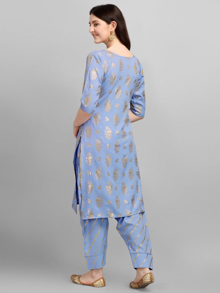 FOIL PRINTED KURTI SALAWAR SET-BEIGE