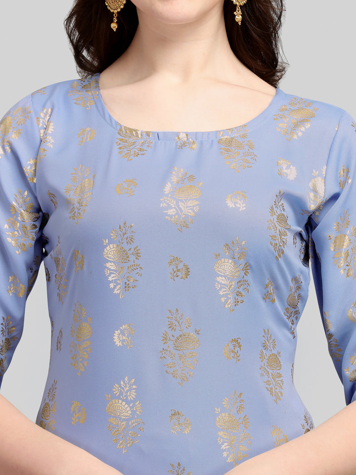 FOIL PRINTED KURTI SALAWAR SET-AQUA BLUE