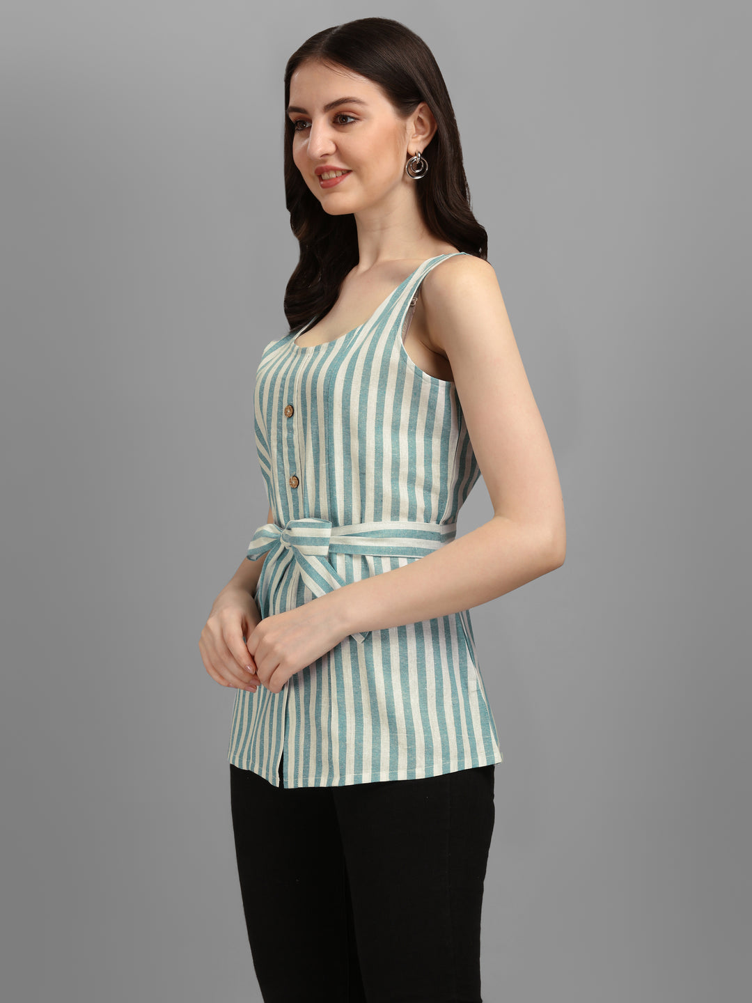 STRIPED COTTON TOP-AQUA GREEN