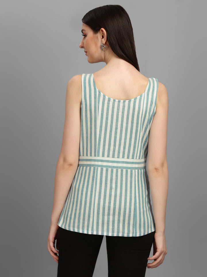 STRIPED COTTON TOP-AQUA GREEN