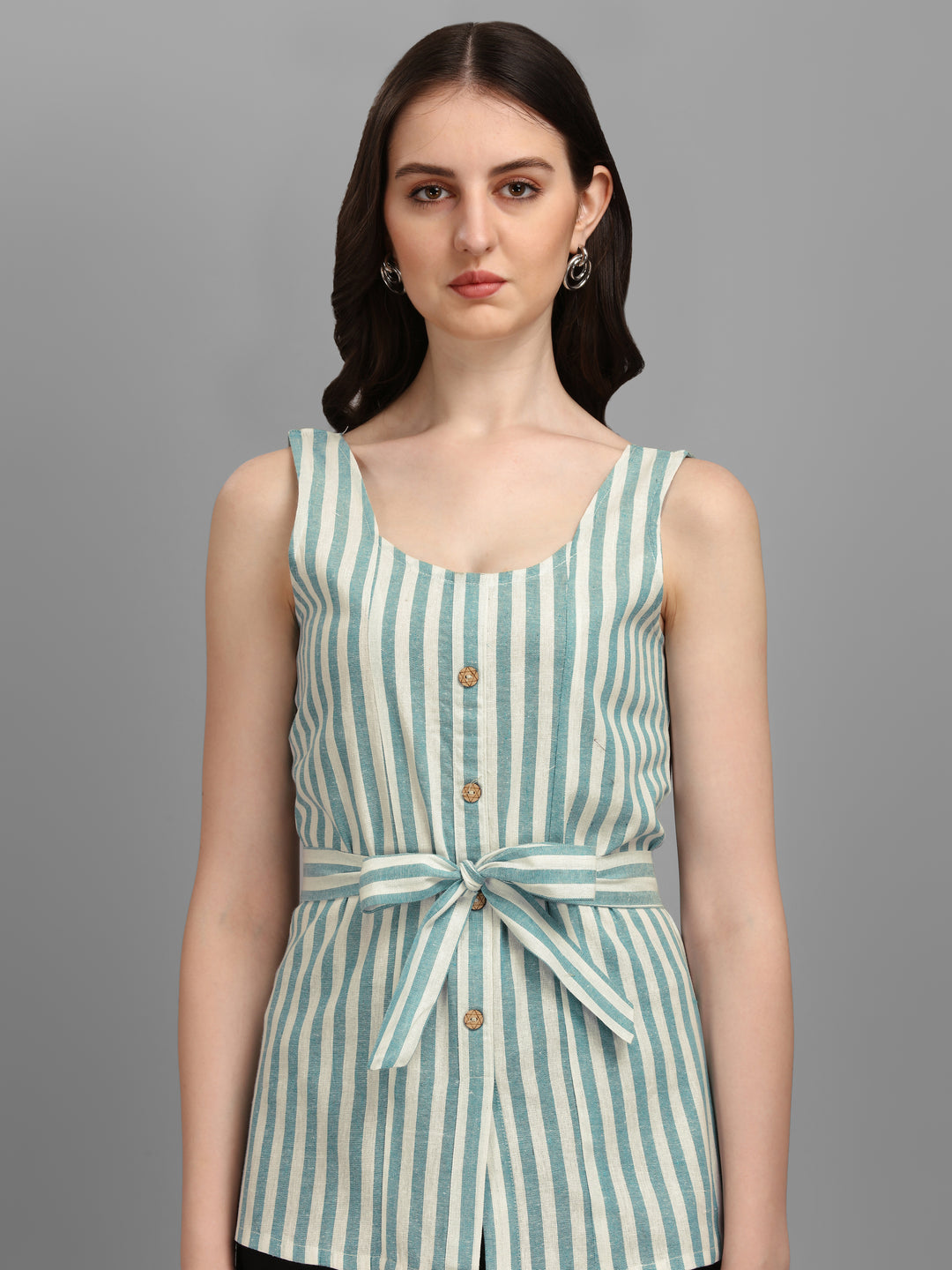 STRIPED COTTON TOP-AQUA GREEN