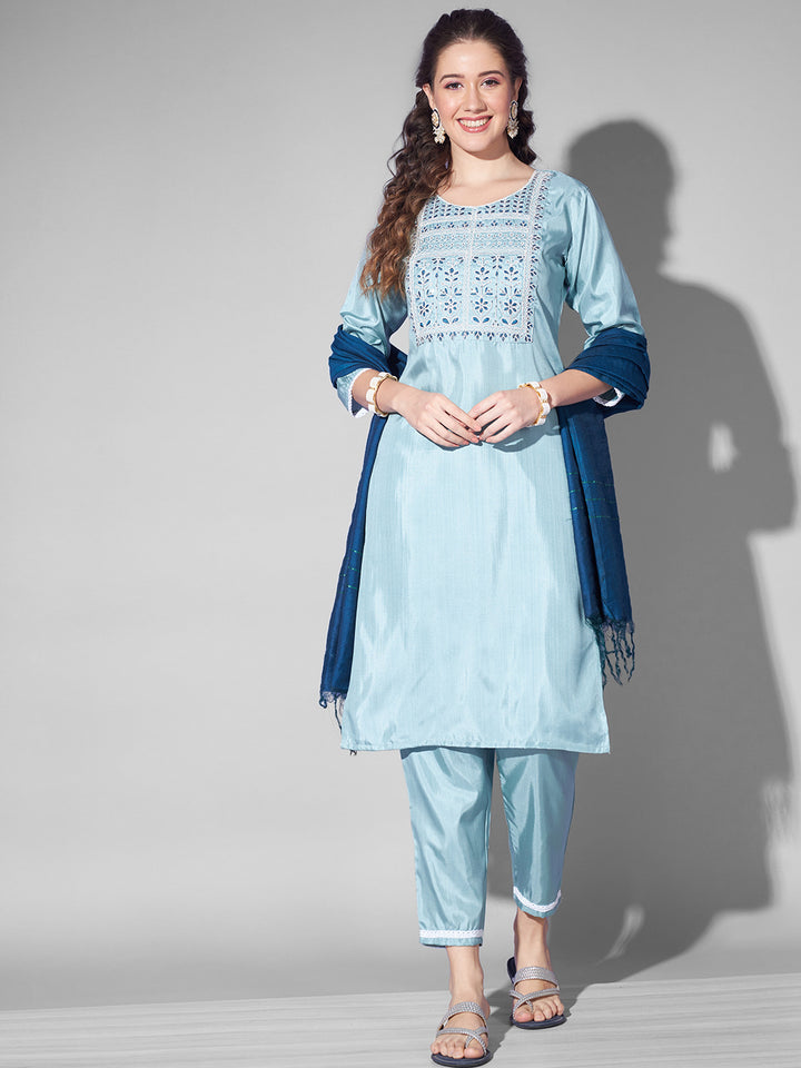 SILK BLEND KURTA PANT DUPATTA SET