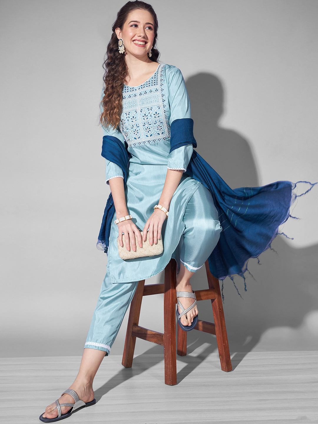 SILK BLEND KURTA PANT DUPATTA SET