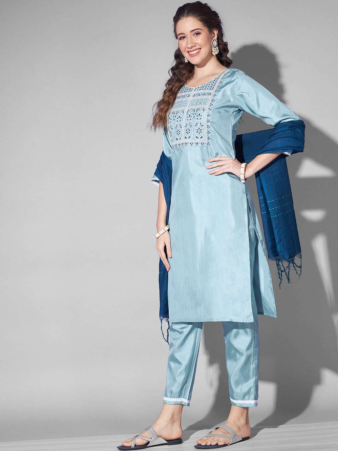 SILK BLEND KURTA PANT DUPATTA SET