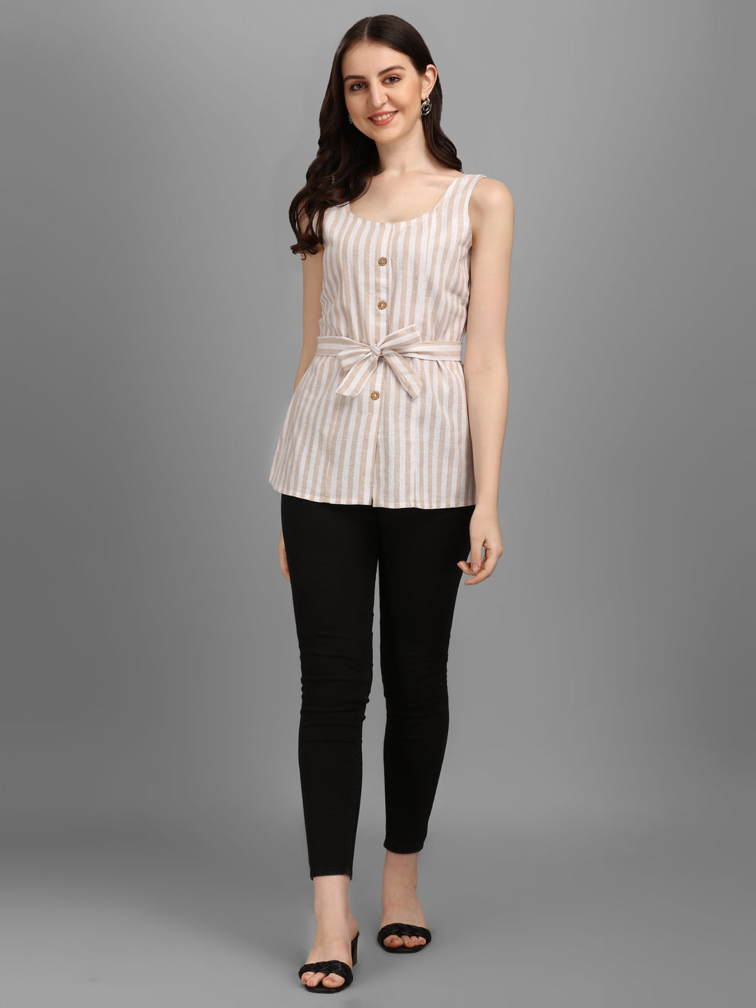 STRIPED COTTON TOP-BEIGE