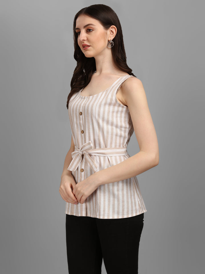 STRIPED COTTON TOP-BEIGE