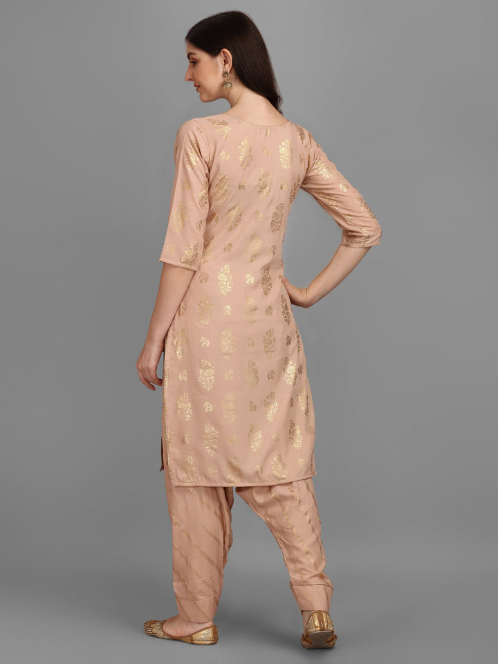 FOIL PRINTED KURTI SALAWAR SET-BEIGE