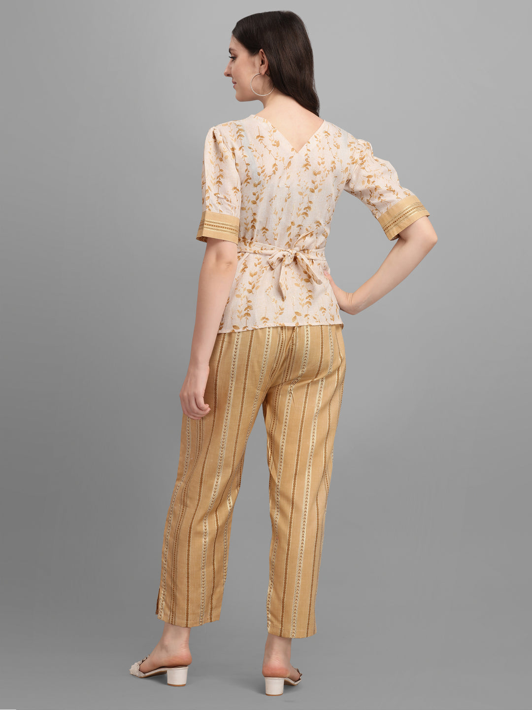 FLORAT PRINTED CLOTHING SET-BEIGE