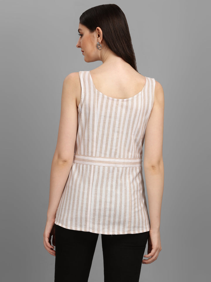 STRIPED COTTON TOP-BEIGE