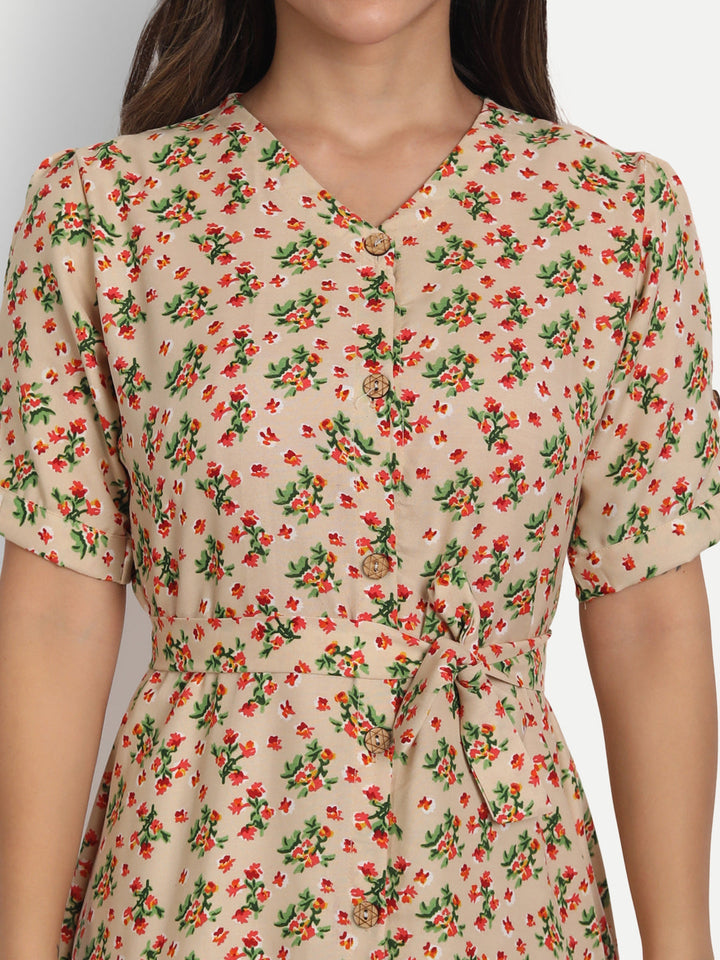 FLORAL PRINTED MIDI DRESS-GREEN