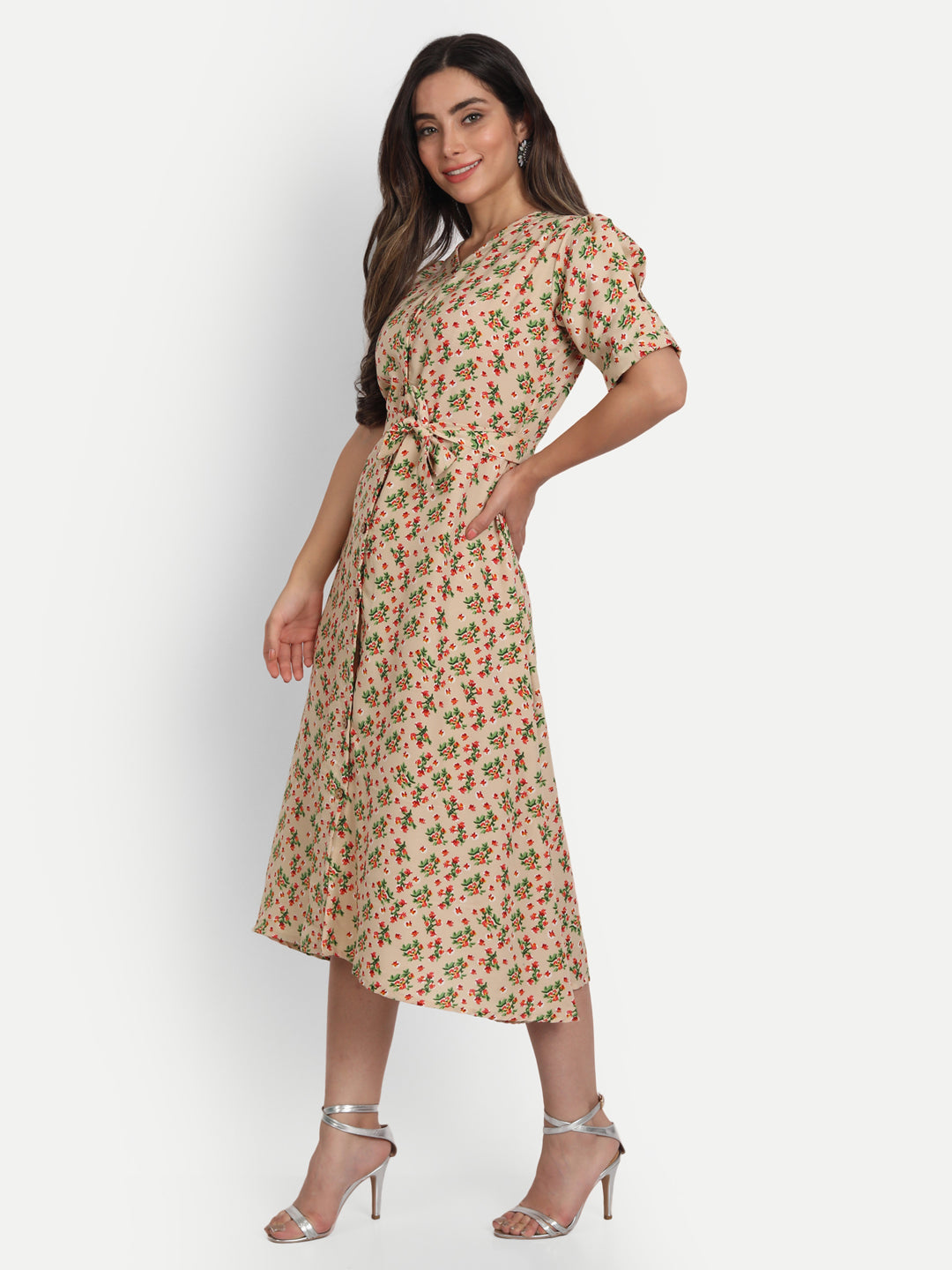 FLORAL PRINTED MIDI DRESS-GREEN