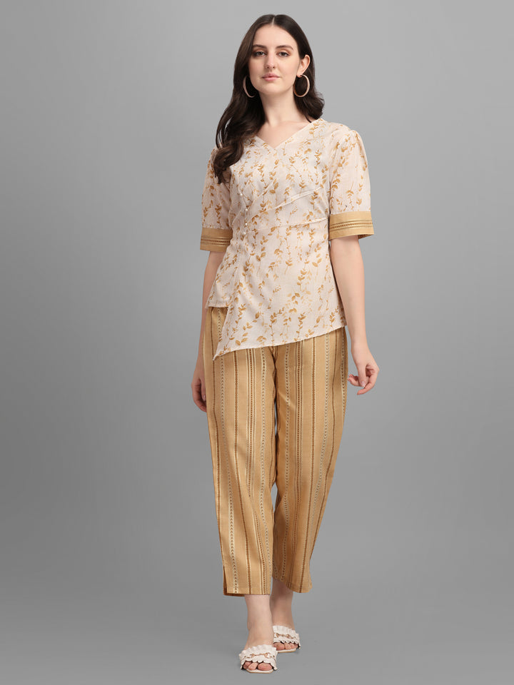 FLORAT PRINTED CLOTHING SET-BEIGE