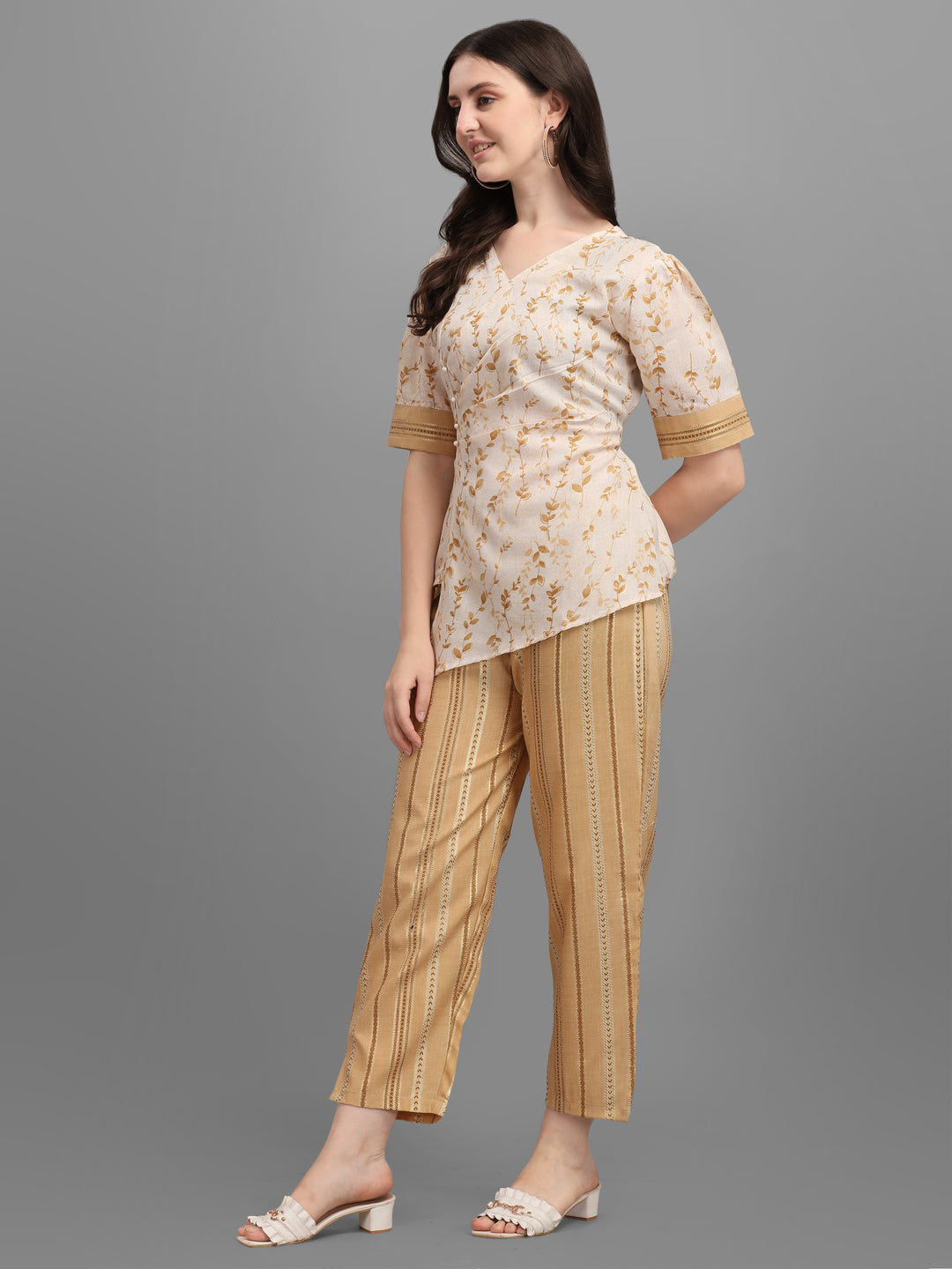 FLORAT PRINTED CLOTHING SET-BEIGE