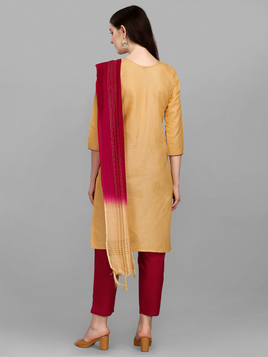 Ethnic Motifs Yoke Design Regular Thread Work Kurta With Trousers & Dupatta