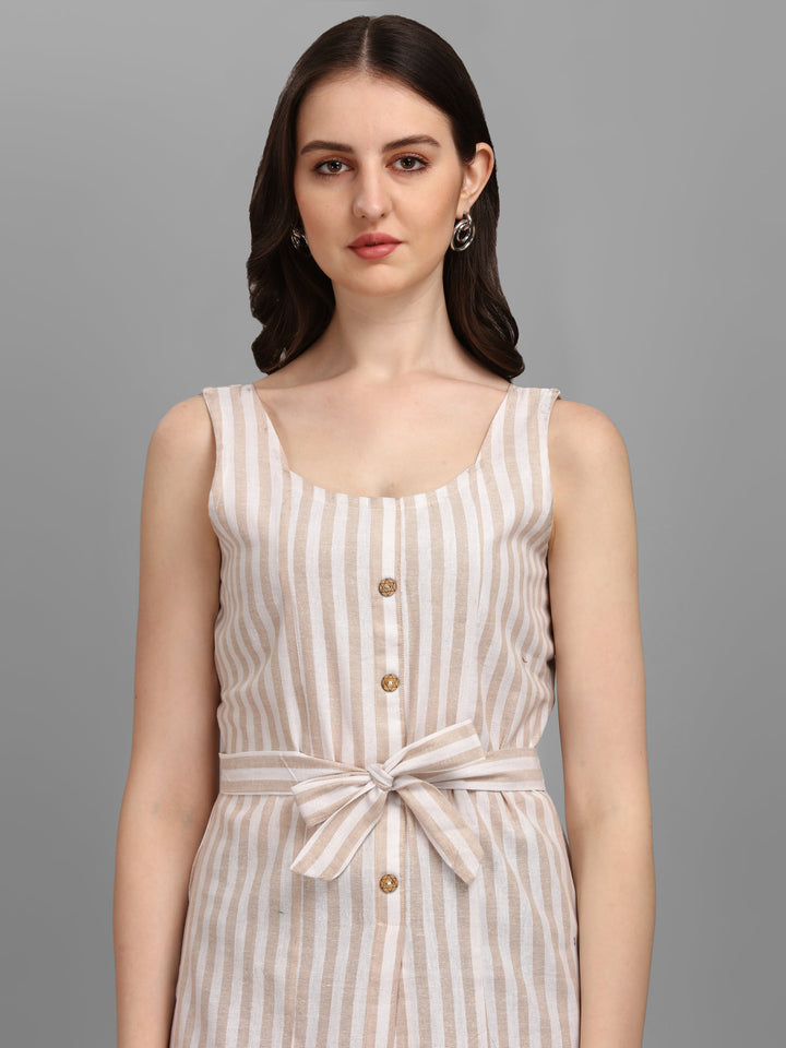 STRIPED COTTON TOP-BEIGE