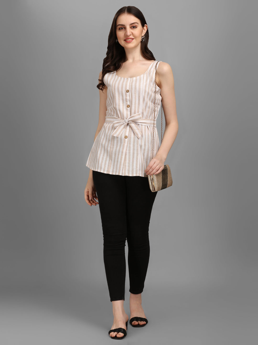 STRIPED COTTON TOP-BEIGE