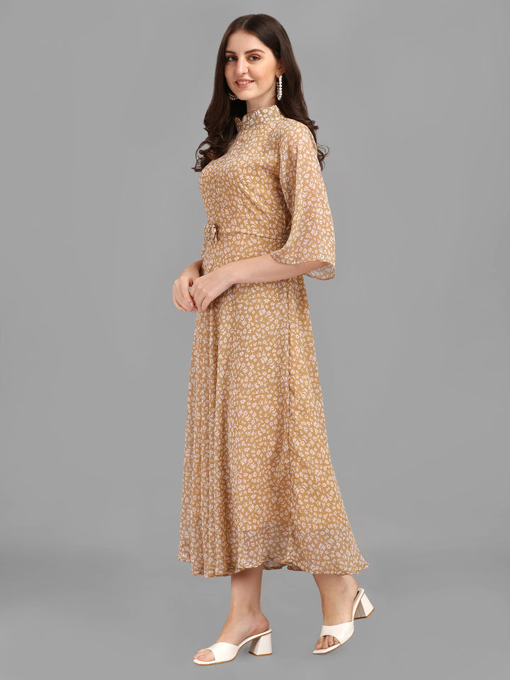 WOMEN ANIMAL PRINTED MAXI DRESS - BEIGE