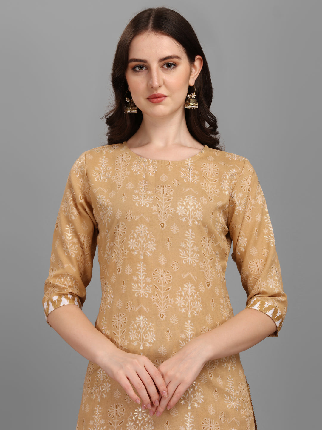 FLORAL PRINTED SALWAR KURTI SET-BEIGE