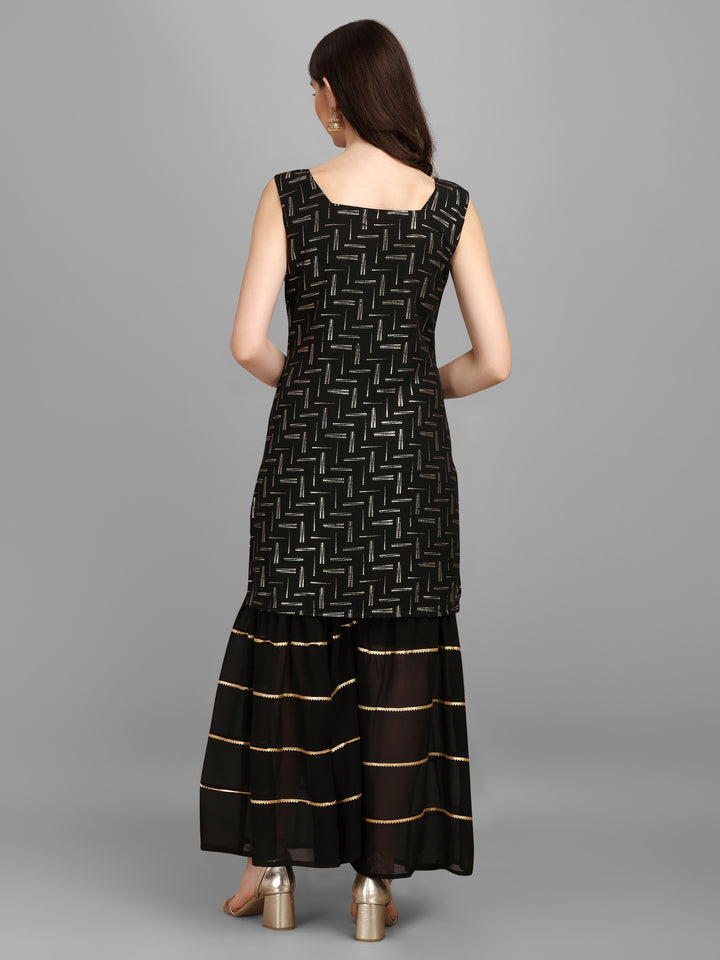 FOIL PRINTED SHARARA SET-BLACK