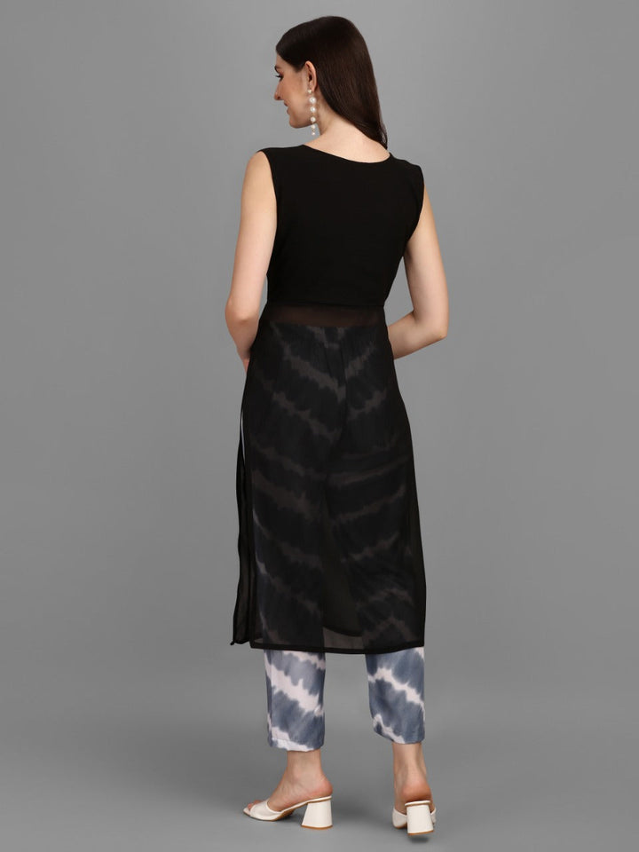 SOLID KURTI WITH PANT-BLACK