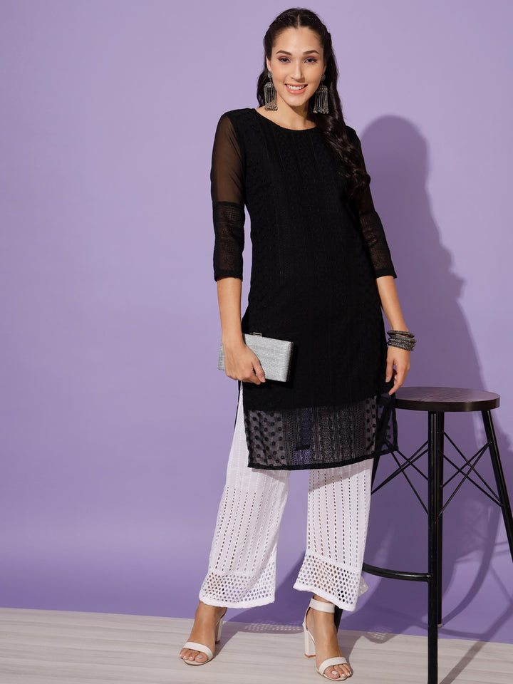 EMBROIDERY KURTI WITH PALAZZO - BLACK