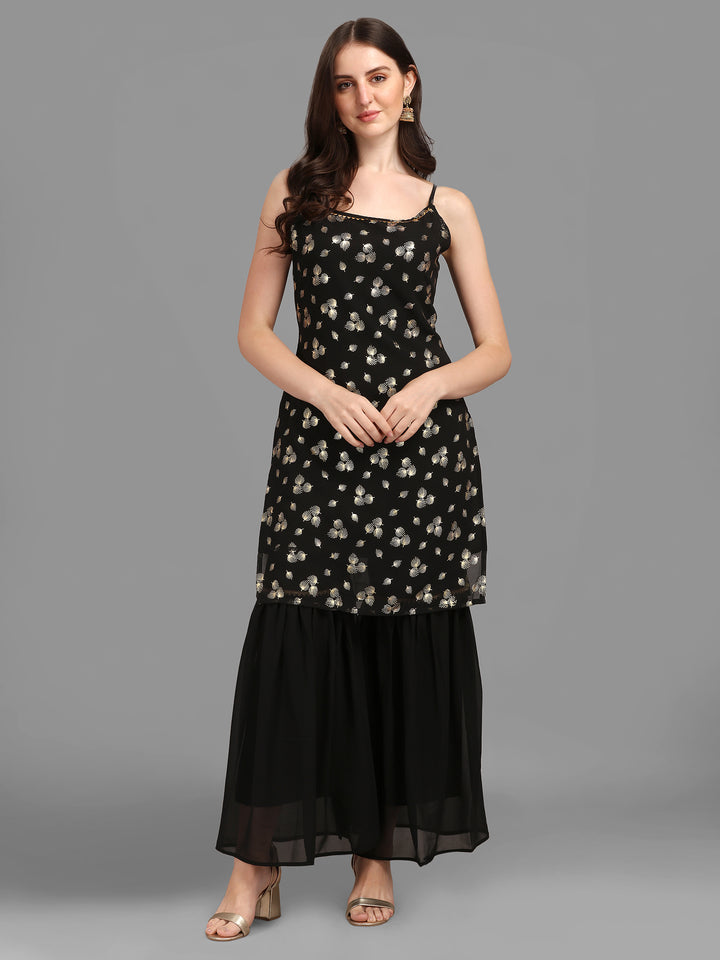 SHARARA KURTI SET WITH FOIL-BLACK