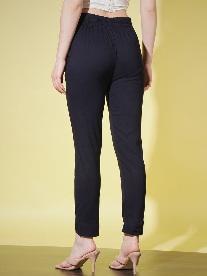 WOMEN SOLID PANT VINTAGE - BLACK