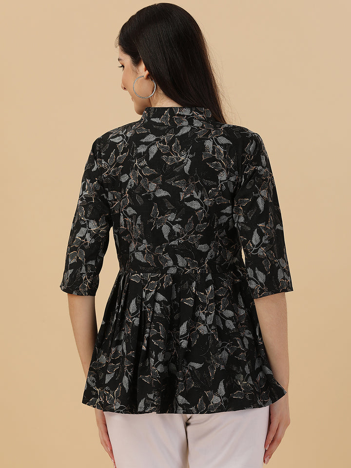 DARK FLORAL PRINTED TOP - BLACK