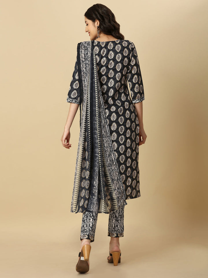 PRINTED KURTI PANT AND DUPATTA SET-YELLOW