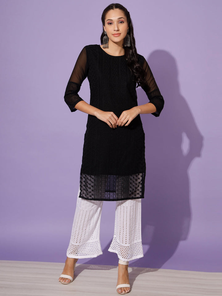 EMBROIDERY KURTI WITH PALAZZO - WINE