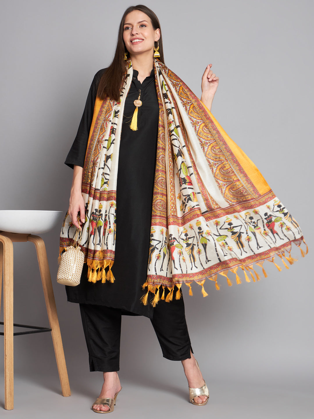 Ethnic Elegance: Cotton Kurta Pant Set with Printed Dupatta