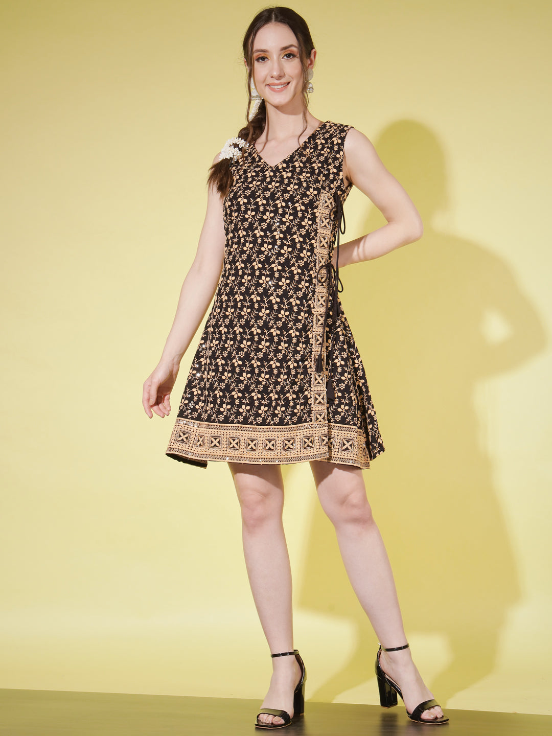 EMBROIDERY SHORT KURTI - BLACK