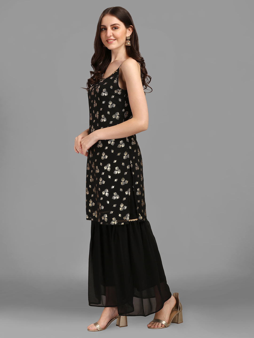 SHARARA KURTI SET WITH FOIL-BLACK