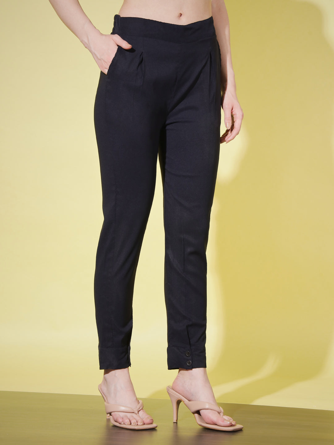 WOMEN SOLID PANT VINTAGE - YELLOW