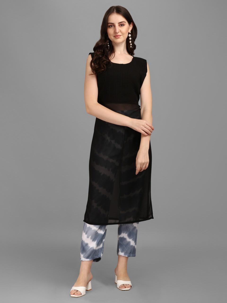 SOLID KURTI WITH PANT-BLACK