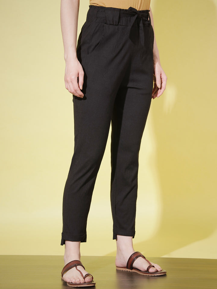 SOLID PANT WITH TIE-UPS - BLACK