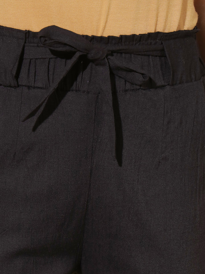 SOLID PANT WITH TIE-UPS - BLACK