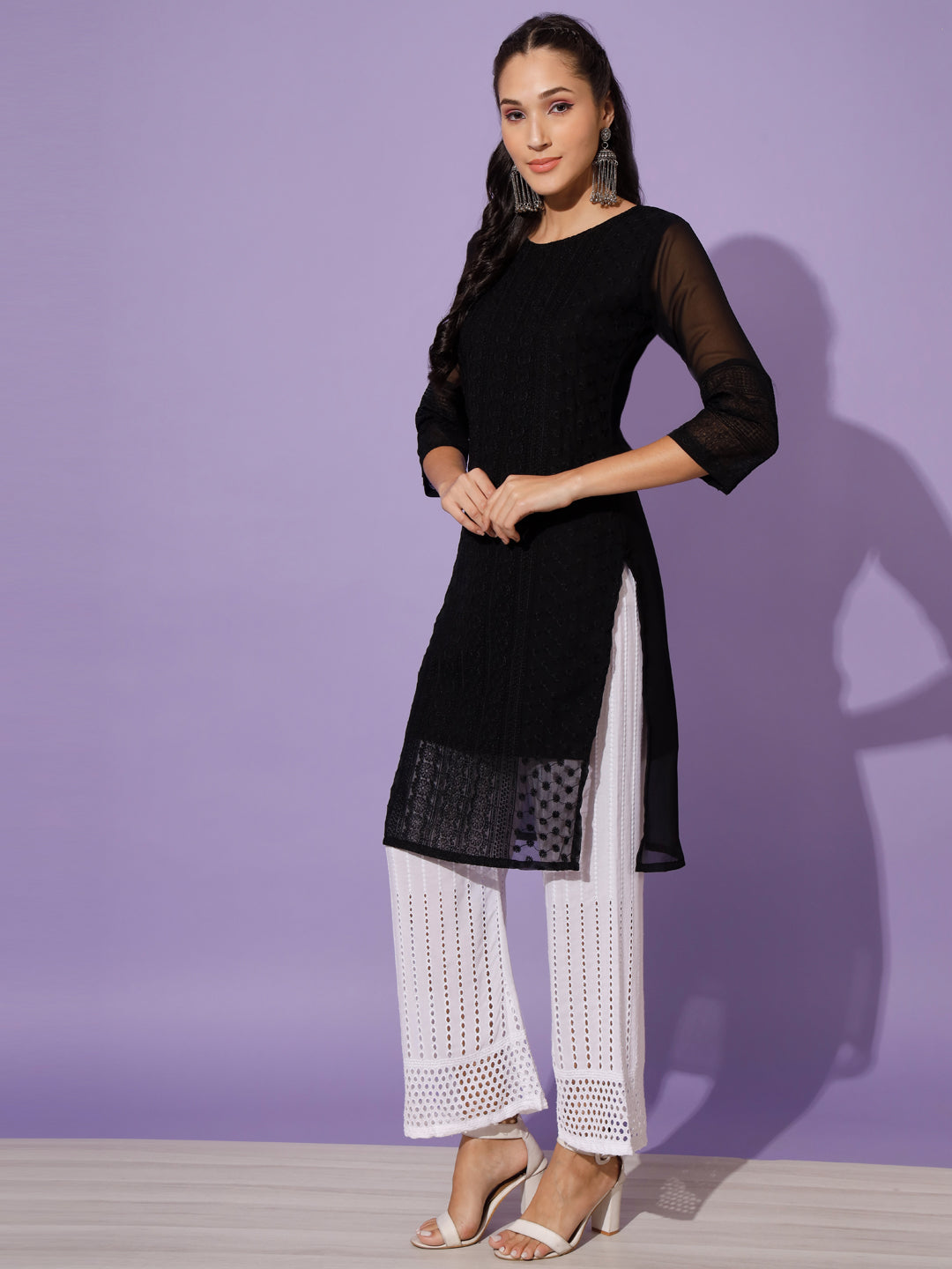 EMBROIDERY KURTI WITH PALAZZO - PINK