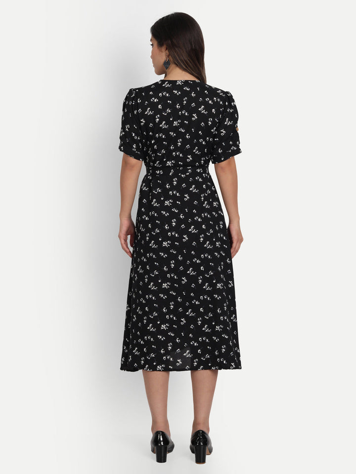 FLORAL PRINTED MIDI DRESS-BLACK