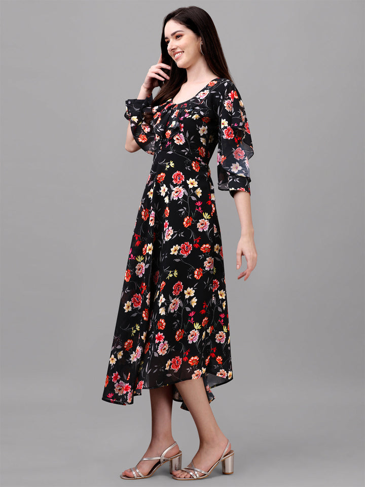 FANCY SLEEVE WITH FLORAL PRINTED GOWN - SKY BLUE