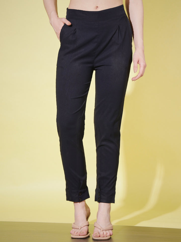 WOMEN SOLID PANT VINTAGE - BLACK