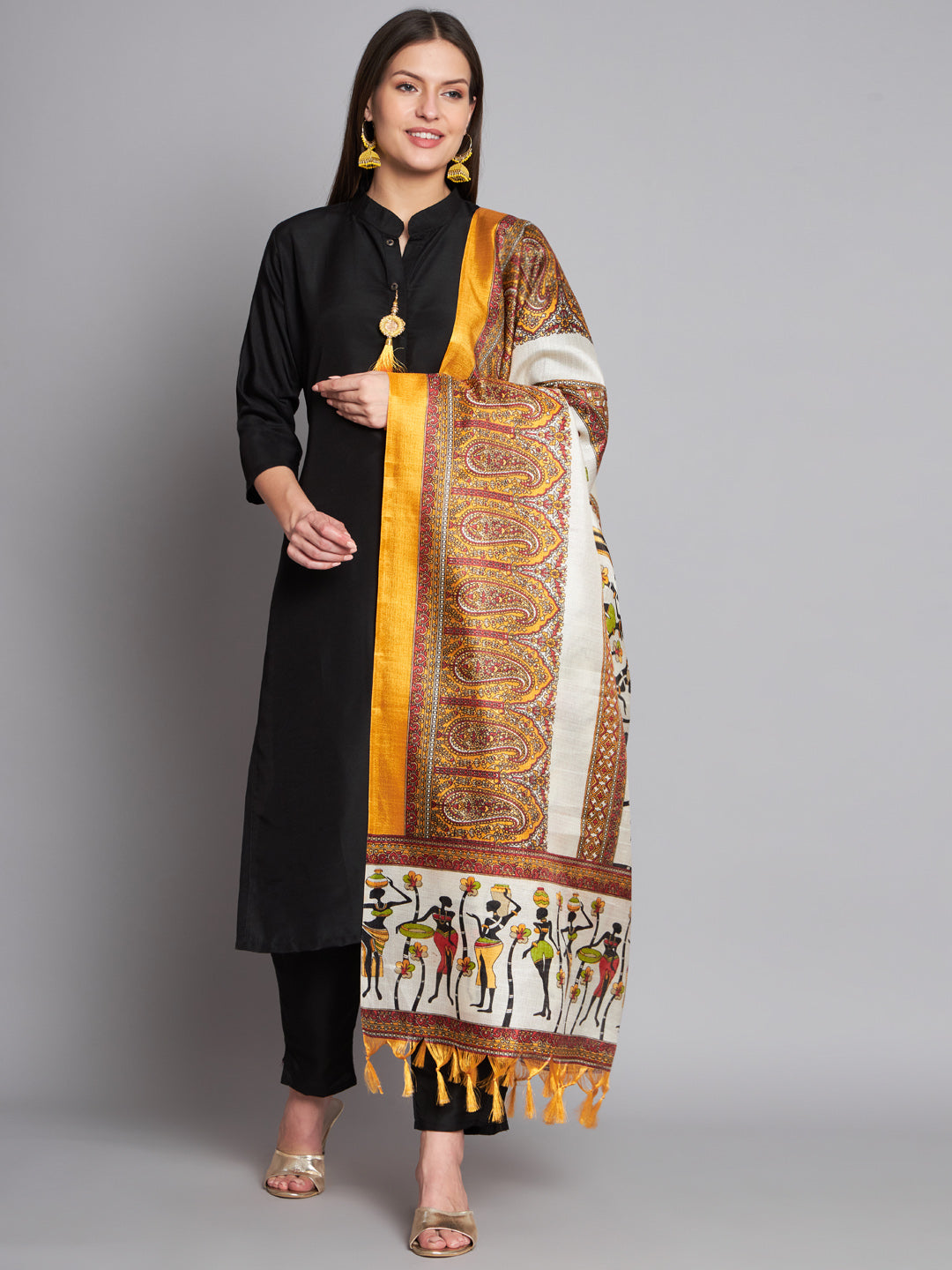 Ethnic Elegance: Cotton Kurta Pant Set with Printed Dupatta