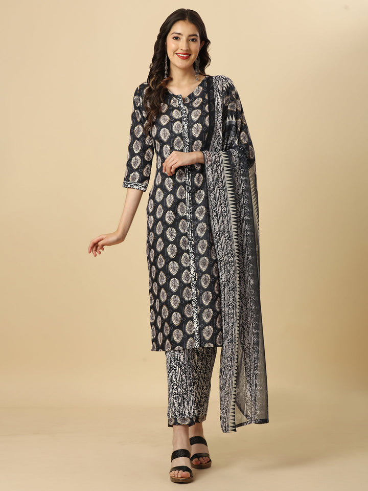 PRINTED KURTI PANT AND DUPATTA SET -GREEN