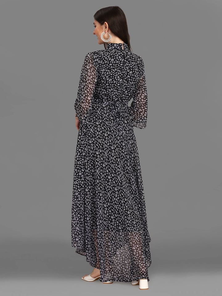 WOMEN ANIMAL PRINTED MAXI DRESS - BLACK