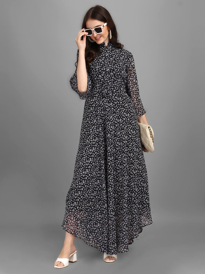 WOMEN ANIMAL PRINTED MAXI DRESS - BLACK