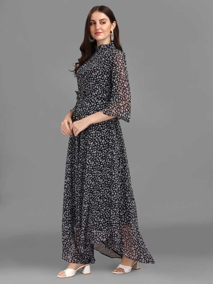 WOMEN ANIMAL PRINTED MAXI DRESS - BLACK