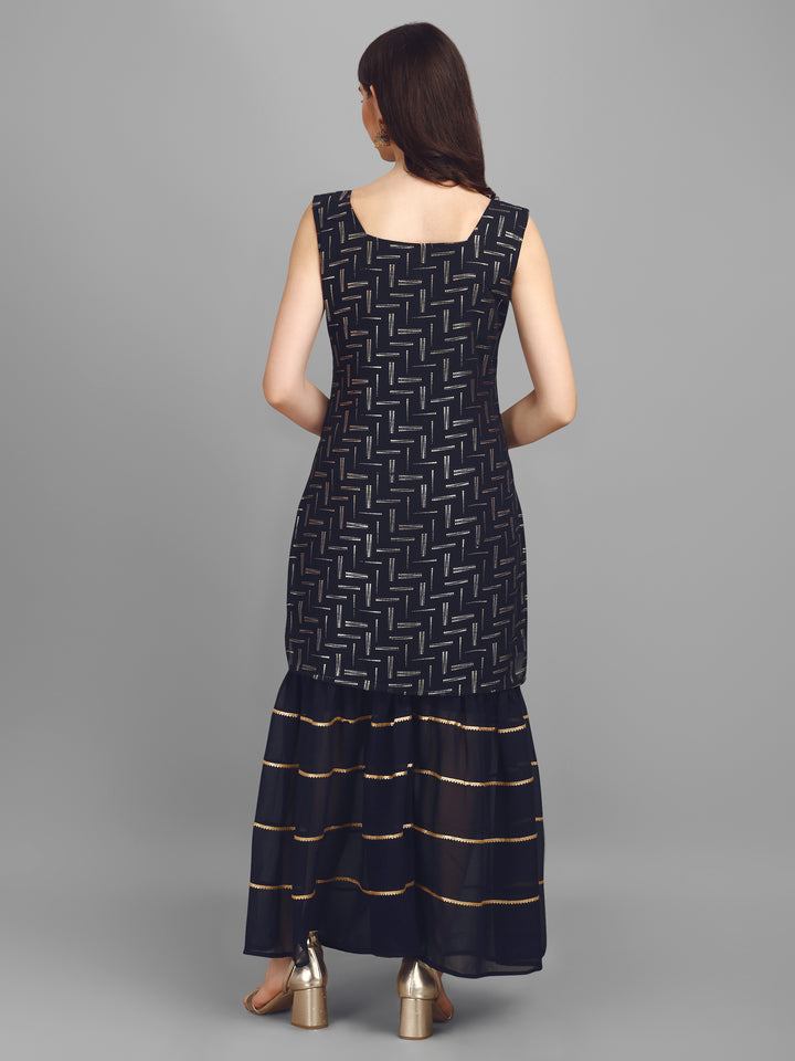 FOIL PRINTED SHARARA SET-BLACK